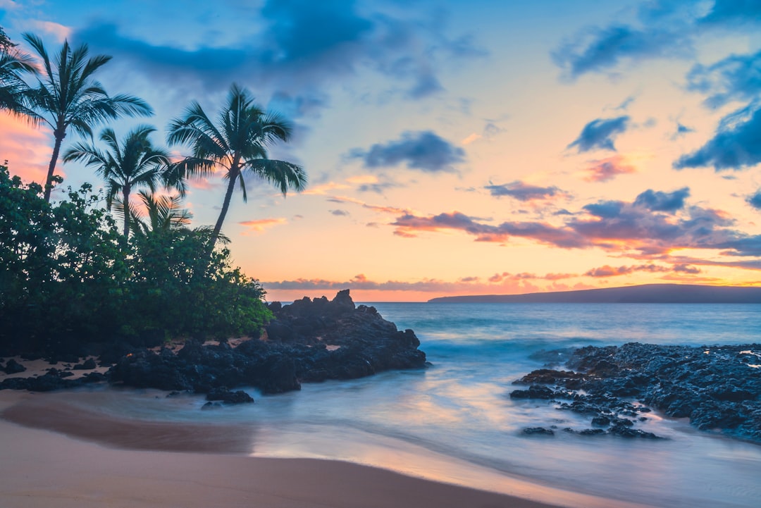 tropical beach at sunset in maui