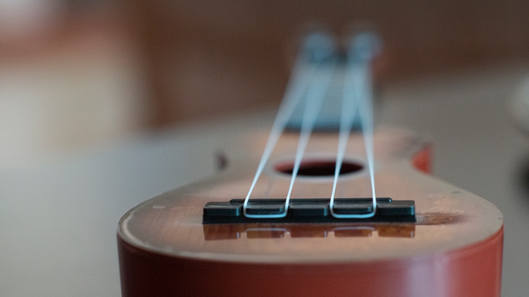 brown acoustic guitar in close up photography